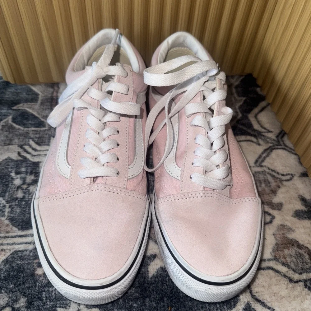 VANS Old Skool Pink White Canvas Low Top Lace-Up Rubber Sole Mens 6 Womens 7.5